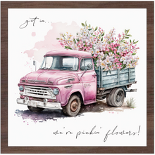 12x12" Pink Floral Truck (UV Printed/Walnut Frame)