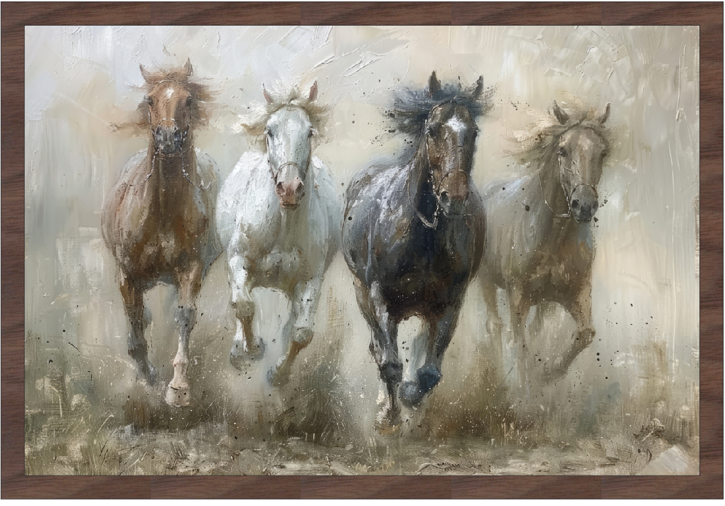 8x12" VIntage Galloping Horses (UV Printed/Walnut Framed)