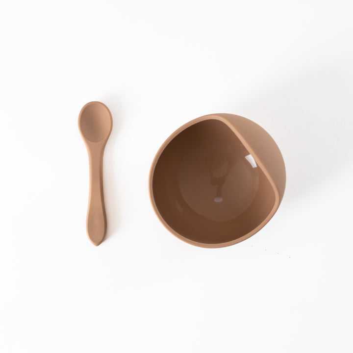 Taupe Silicone Suction Bowl & Spoon Set