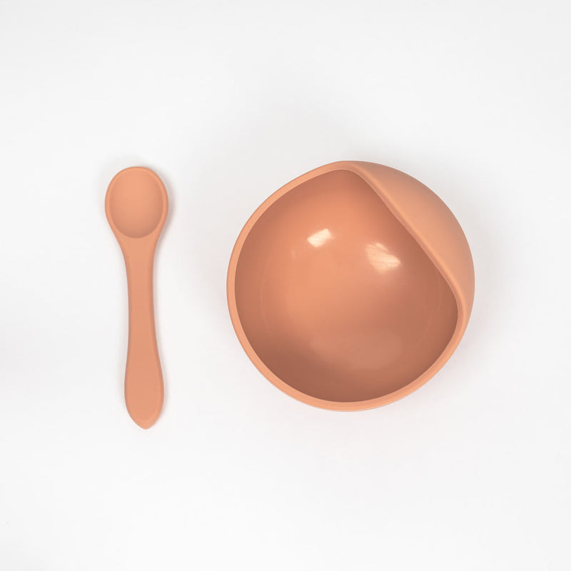 Terracotta Silicone Suction Bowl & Spoon Set