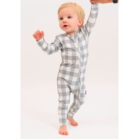 Footless Sleeper w/ Fold-over Cuffs - Denim Plaid