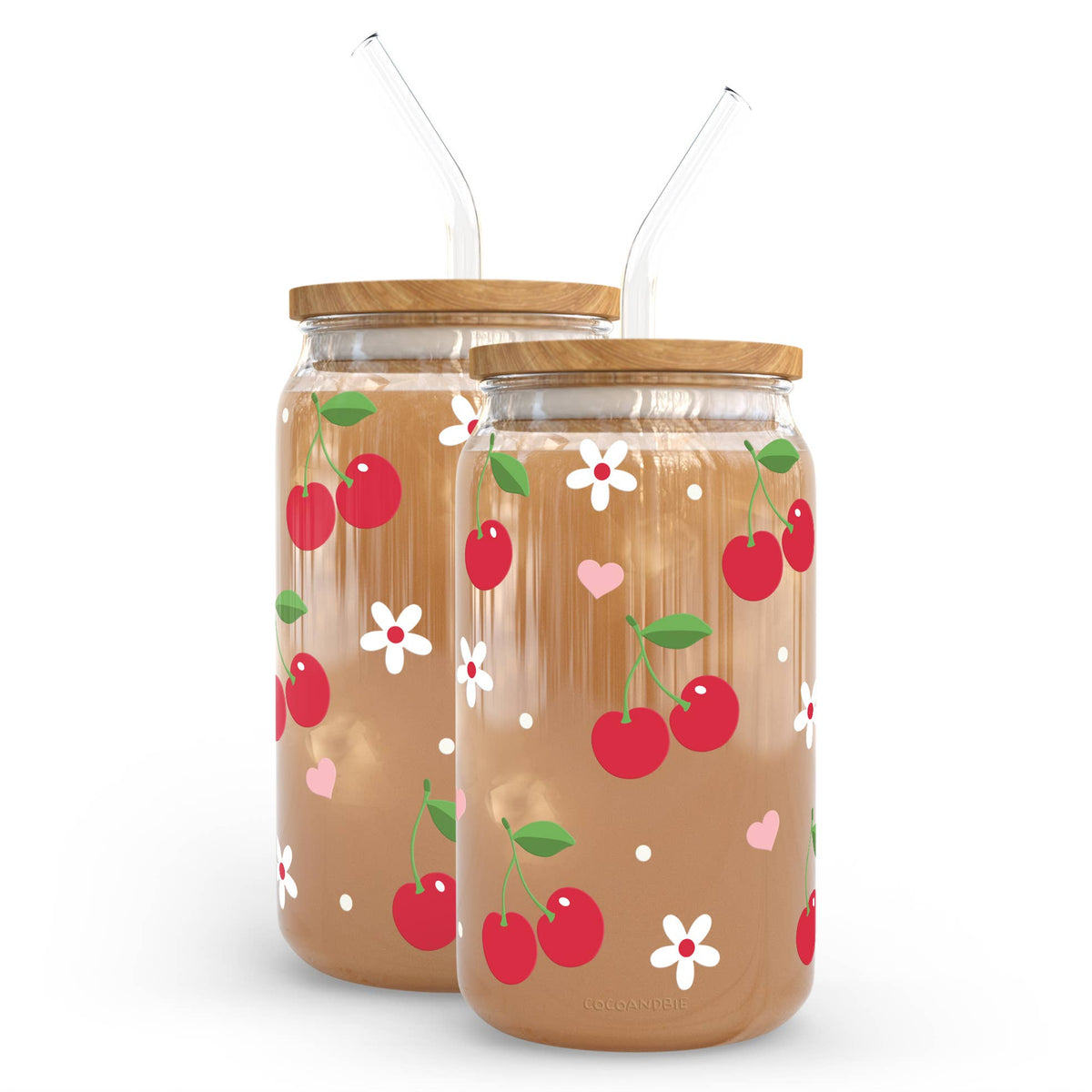 Cherry Hearts Glass Can Cup - Summer, Valentine's Day, Cute