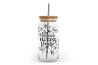 Delicate Fucking Flower Glass Can w Bamboo Lid | Sweary