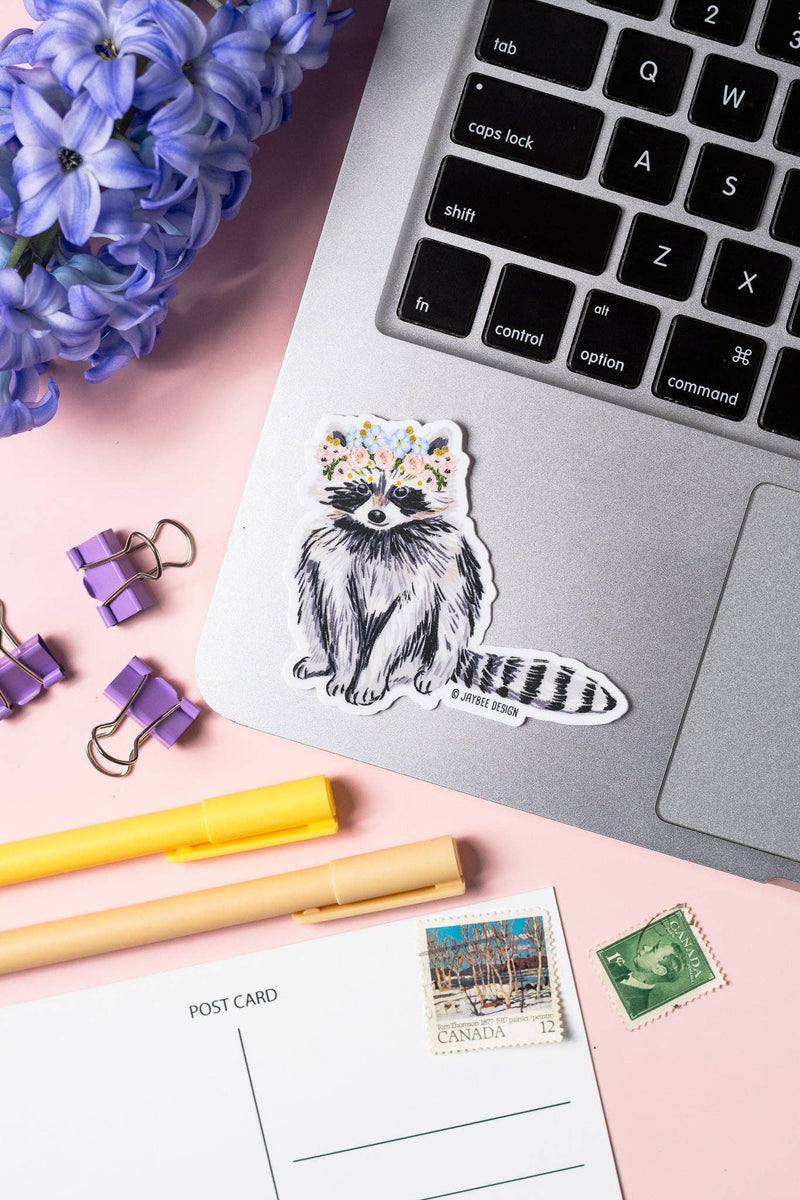 Floral Crown Raccoon Vinyl Sticker