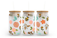 Flowers and Bees 16oz Glass Cup - gardening, spring, floral