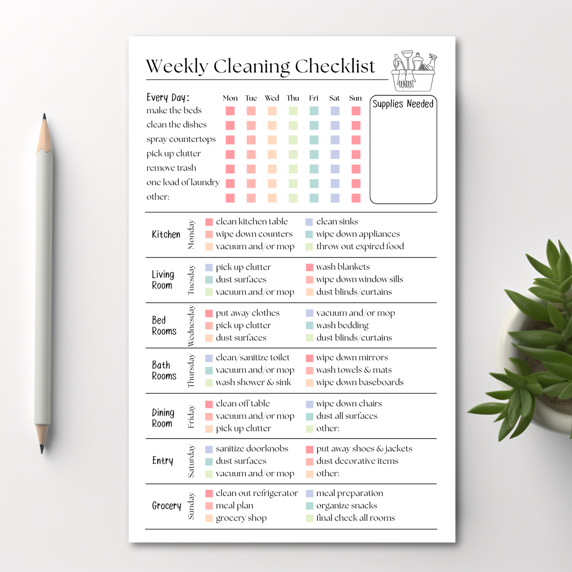 Weekly Cleaning Checklist: 50-Page Notepad
