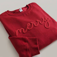 Christmas Sweatshirt MERRY Holiday Crewneck Sweater Puff