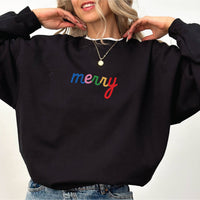 EMBROIDERED Holiday Sweater Christmas Sweatshirt MERRY