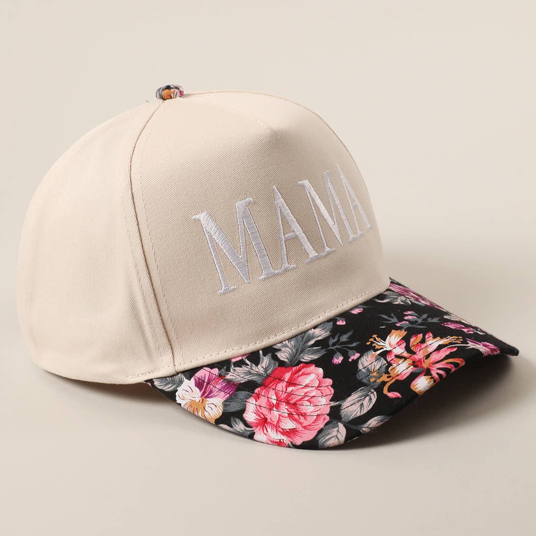 MAMA Letter Embroidery Floral Two-Tone Trucker Hat