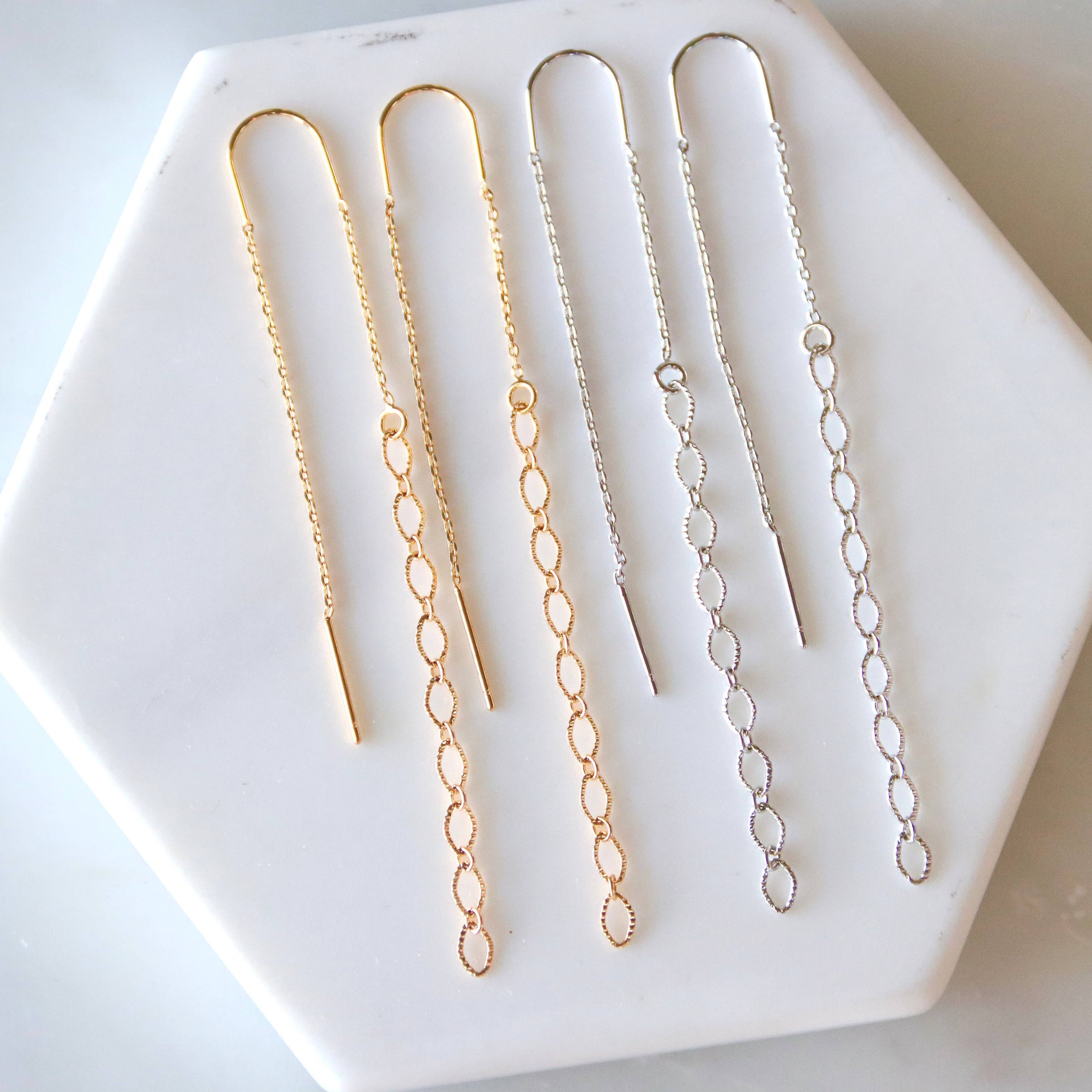 Textured Threader Earrings - Gold and Silver