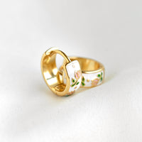 Gold Enamel Tulip Flower Hoop Earrings - 925 Sterling Silver