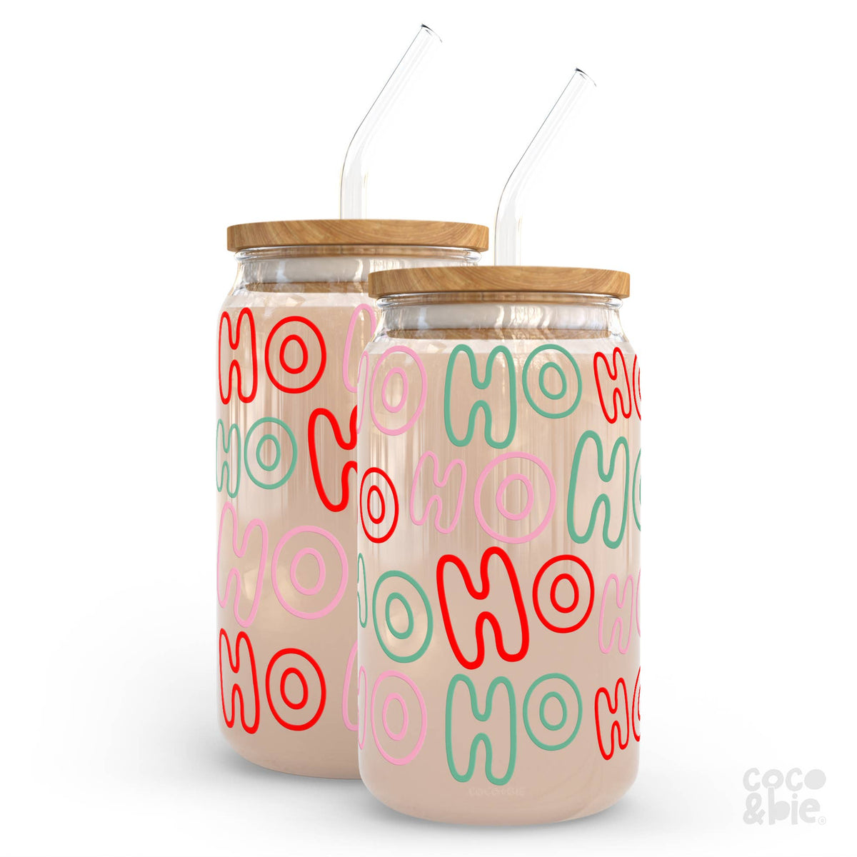 HO HO HO Christmas 16oz Glass Can Cup - Festive, Holidays
