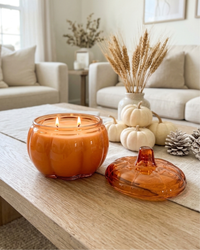 ORANGE Glass Pumpkin 2 Wick Soy Candle | Pumpkin Spice Cake