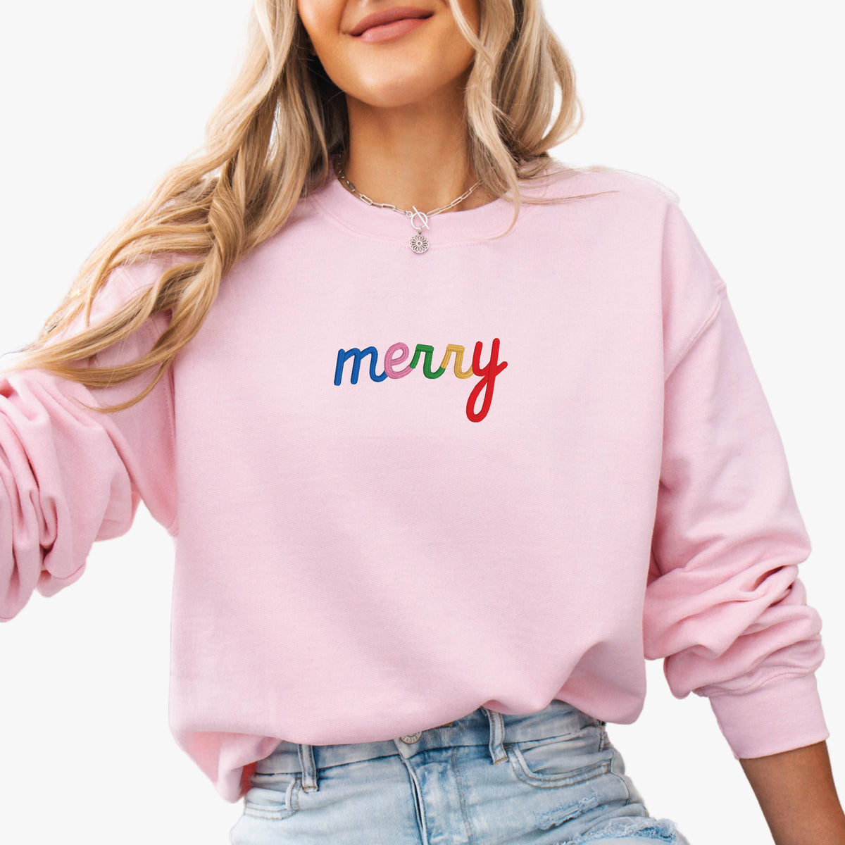EMBROIDERED Holiday Sweater Christmas Sweatshirt MERRY