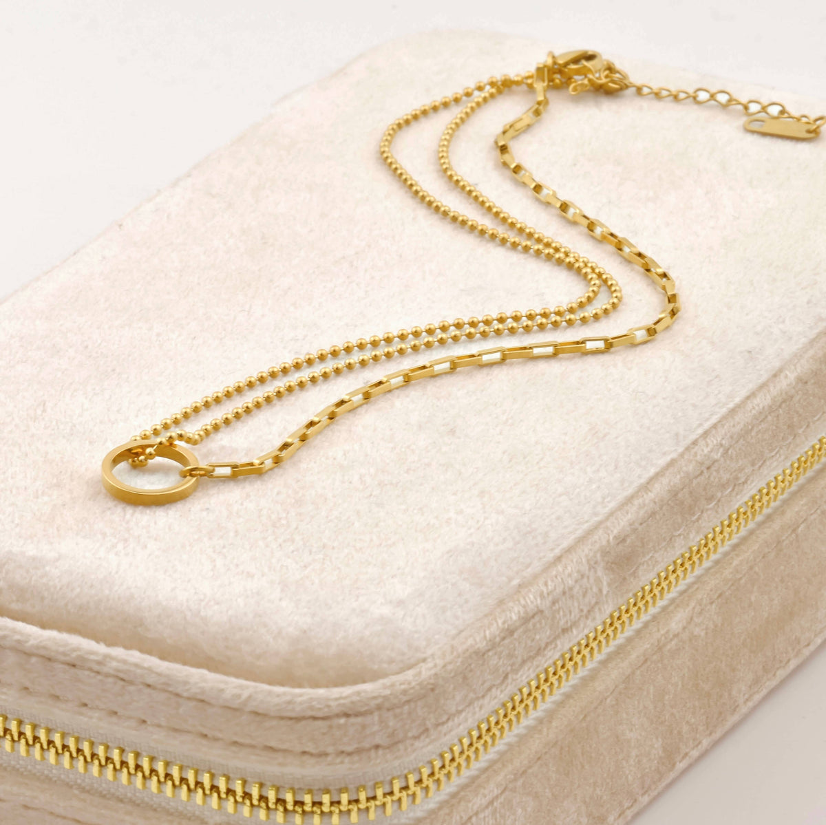 Gold Mixed Chain Circle Link Necklace - Stainless Steel
