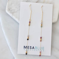 Tourmaline or Turquoise Round Beaded Threaded Earrings