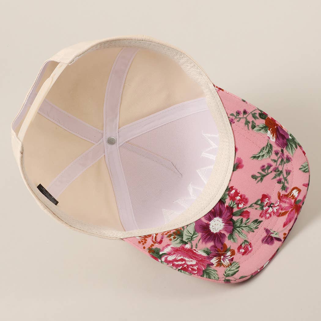 MAMA Letter Embroidery Floral Two-Tone Trucker Hat