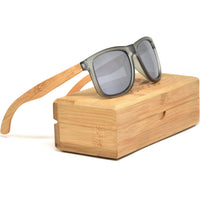 Square Bamboo Wood Sunglasses with Silver Polarized Lenses