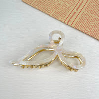 White Bow Hair Clips - Gold Metal