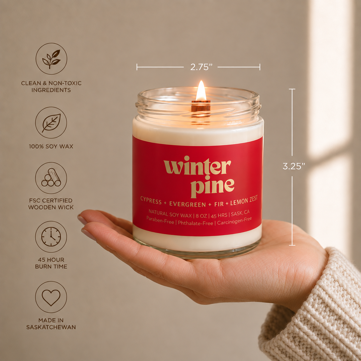 WINTER PINE | 8OZ NON TOXIC SOY CANDLE | HOLIDAY COLLECTION
