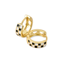 Gold Checker Hoop Earrings - Black & White Tile Hoops