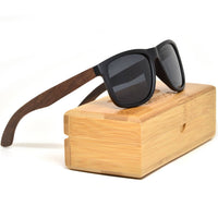 Square Walnut Wood Sunglasses with Black Polarized Lenses