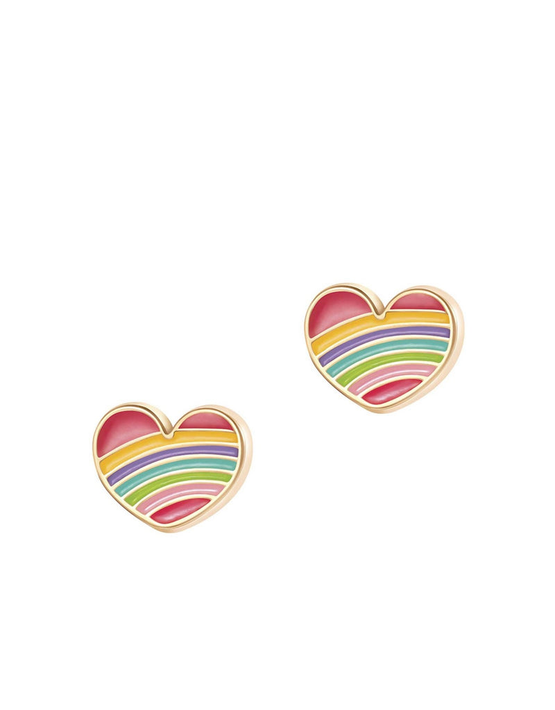 Enamel Stud Earrings - Rainbow Heart