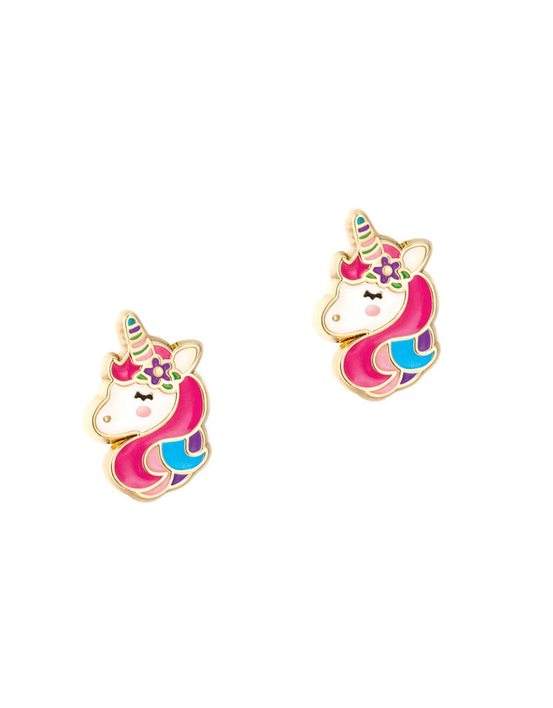 Enamel Stud Earrings - Unicorn & Flower