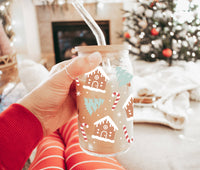 Gingerbread House 16oz Glass Can Cup - Christmas, Baking