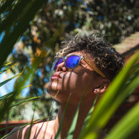 Square Bamboo Wood Sunglasses with Blue Polarized Lenses