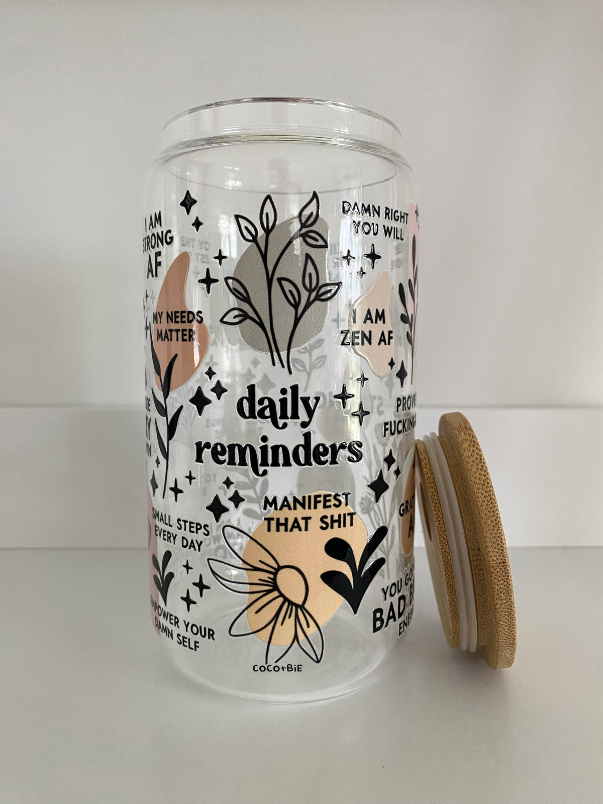 Daily Reminders Glass Cup - Funny Affirmation, Mental Health