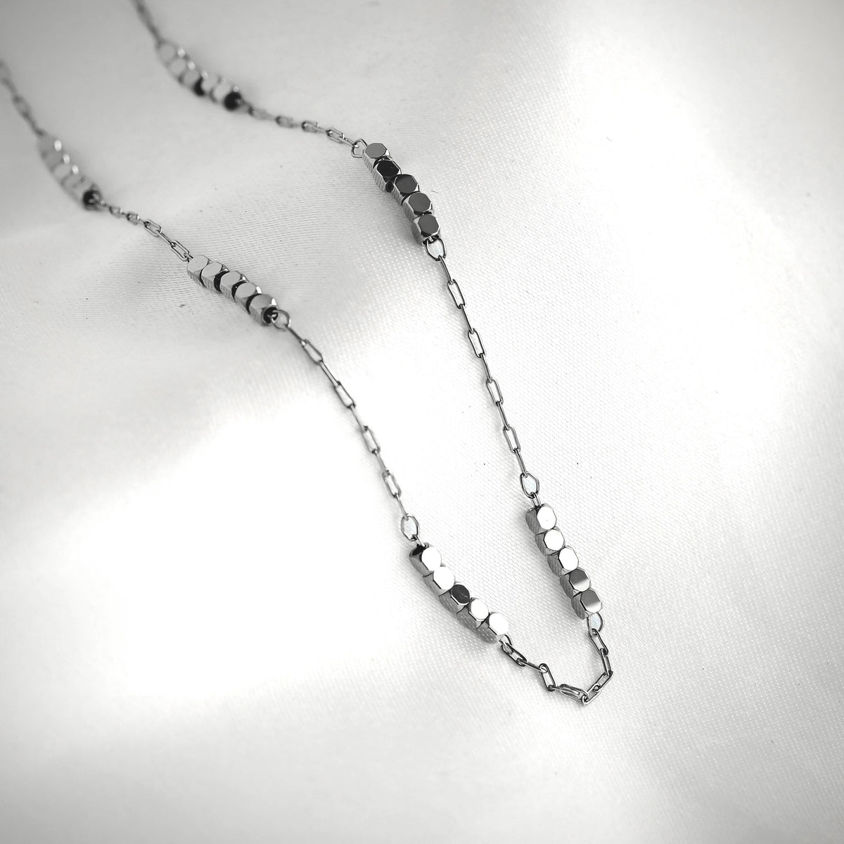 Cube Beaded Chain Necklace - Stainless Steel