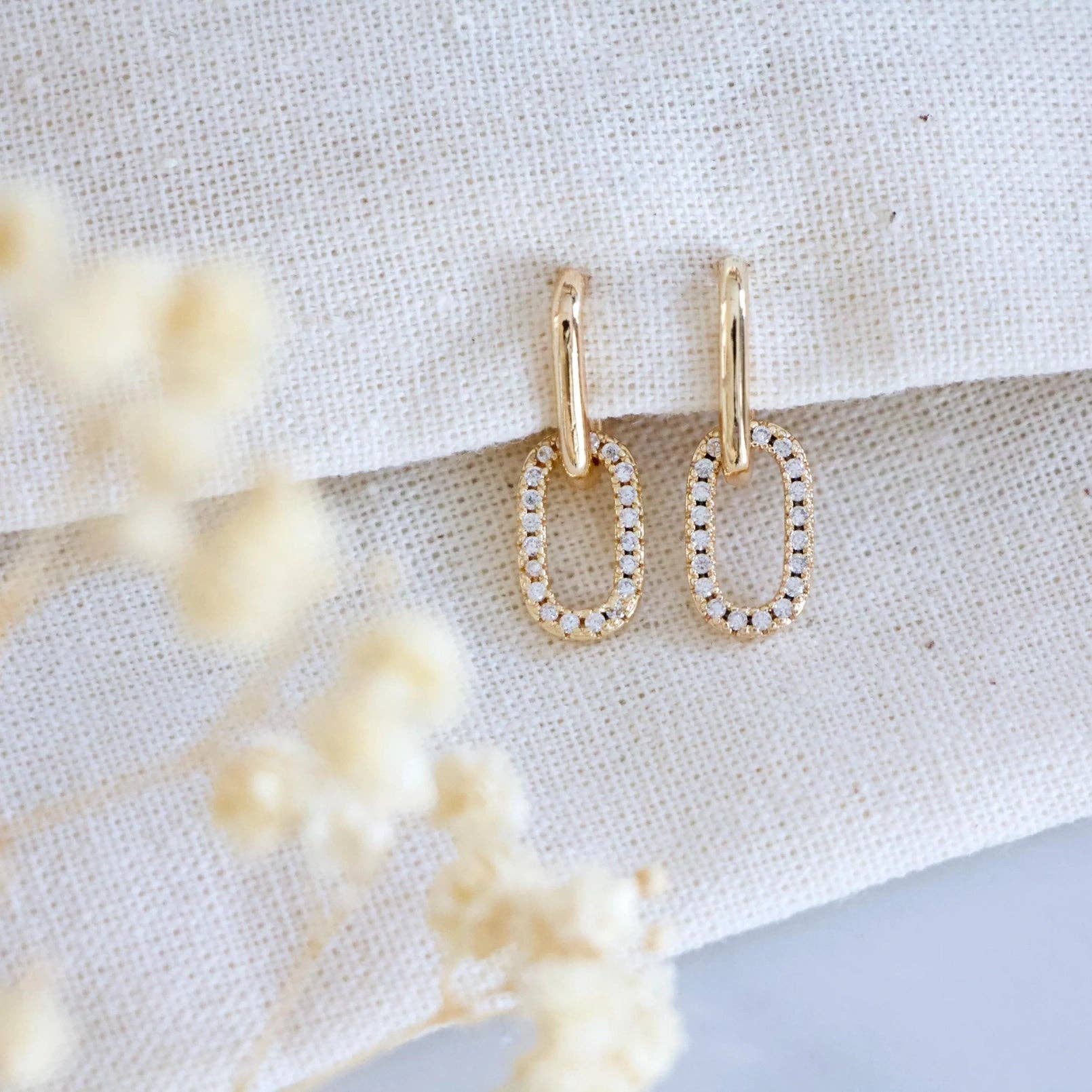 CZ Oval Dangle Earrings