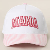 MAMA Gingham Embroidered Patch Stripe Brim Trucker Hat
