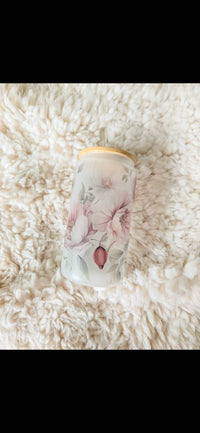 Soft Pink Floral Glassware | 16oz Glass