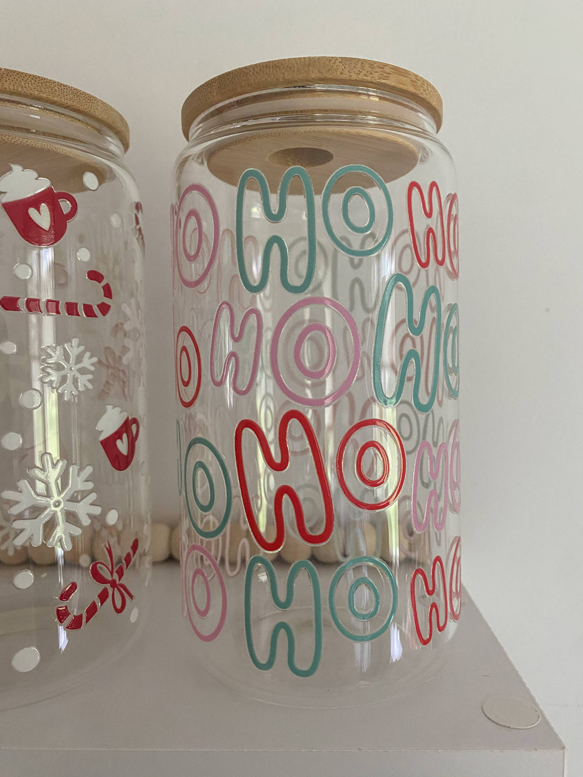 HO HO HO Christmas 16oz Glass Can Cup - Festive, Holidays