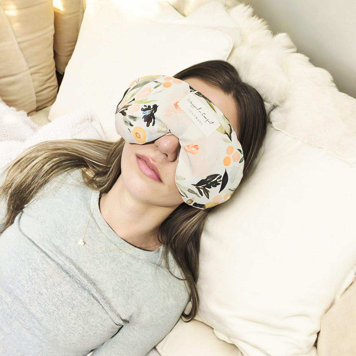 Organic Cotton Eye Pillow - Light Pink & Orange Floral
