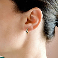 Gold Checker Hoop Earrings - Black & White Tile Hoops