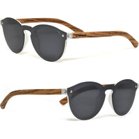Round Zebra Wood Sunglasses with Black Polarized Lenses