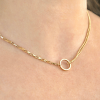 Gold Mixed Chain Circle Link Necklace - Stainless Steel