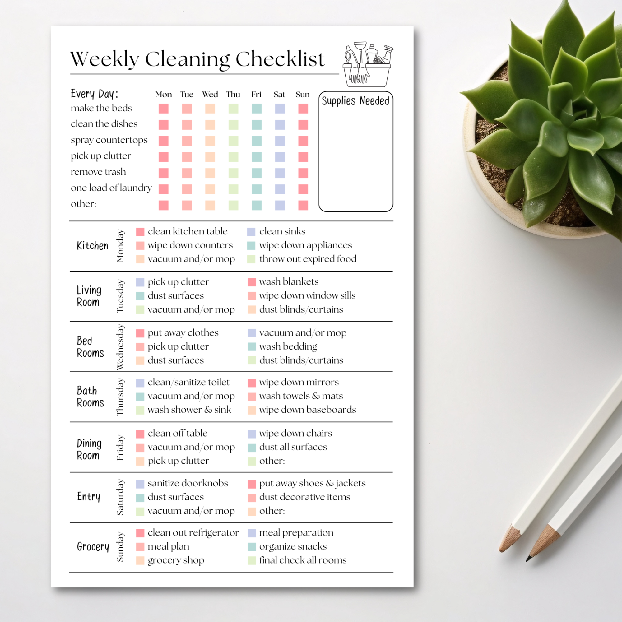 Weekly Cleaning Checklist: 50-Page Notepad