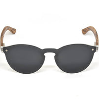 Round Zebra Wood Sunglasses with Black Polarized Lenses