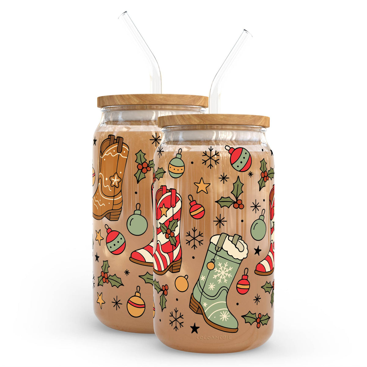 Christmas Cowgirl Western 16oz Glass Can Cup