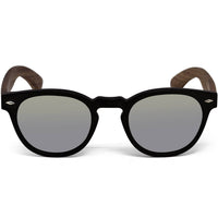 Round Walnut Wood Sunglasses With Silver Mirrored Lenses