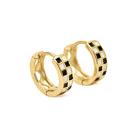 Gold Checker Hoop Earrings - Black & White Tile Hoops