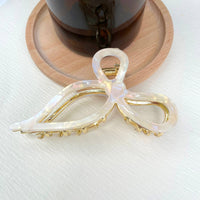 White Bow Hair Clips - Gold Metal