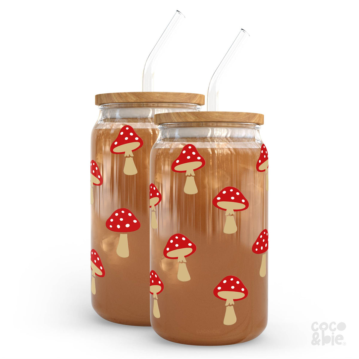 Mushrooms 16 oz Glass Cup - nature, plants, boho, retro