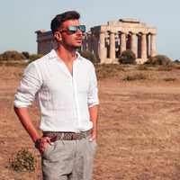 Square Bamboo Wood Sunglasses with Silver Polarized Lenses