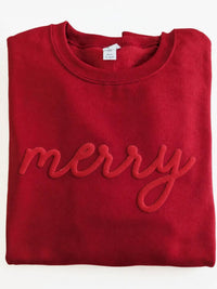 Christmas Sweatshirt MERRY Holiday Crewneck Sweater Puff