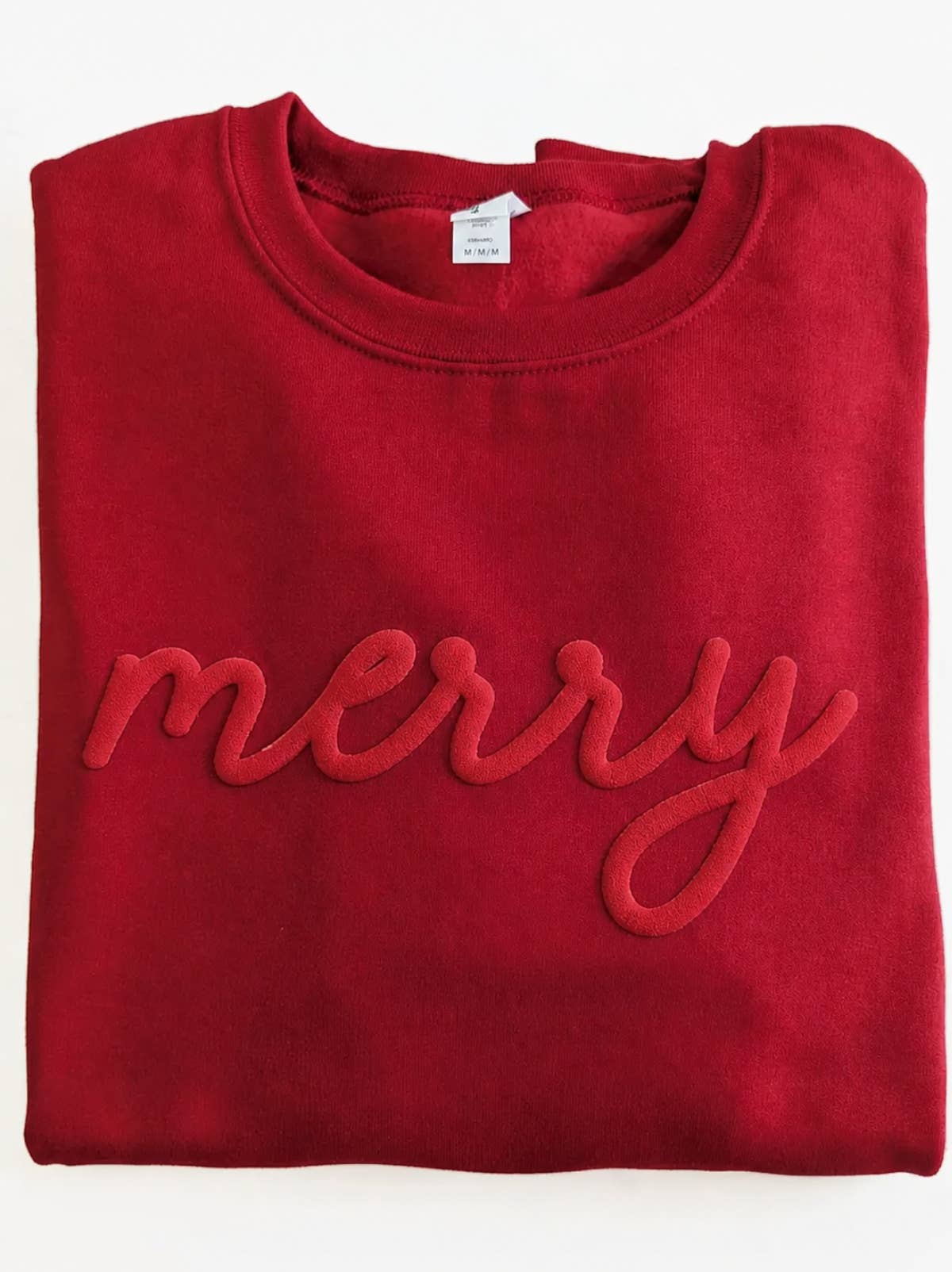 Christmas Sweatshirt MERRY Holiday Crewneck Sweater Puff
